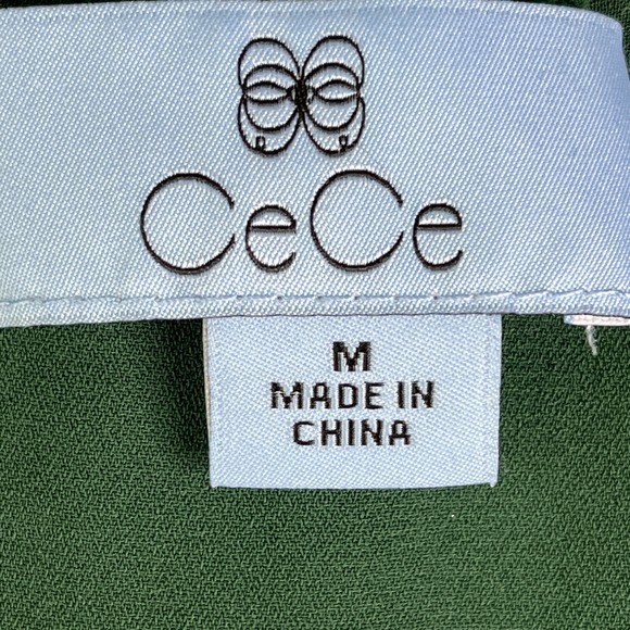 Cece Green Pullover Boho Peasant Lined Long Sleeve Blouse Top Clip Dot Baubles M - Picture 6 of 8